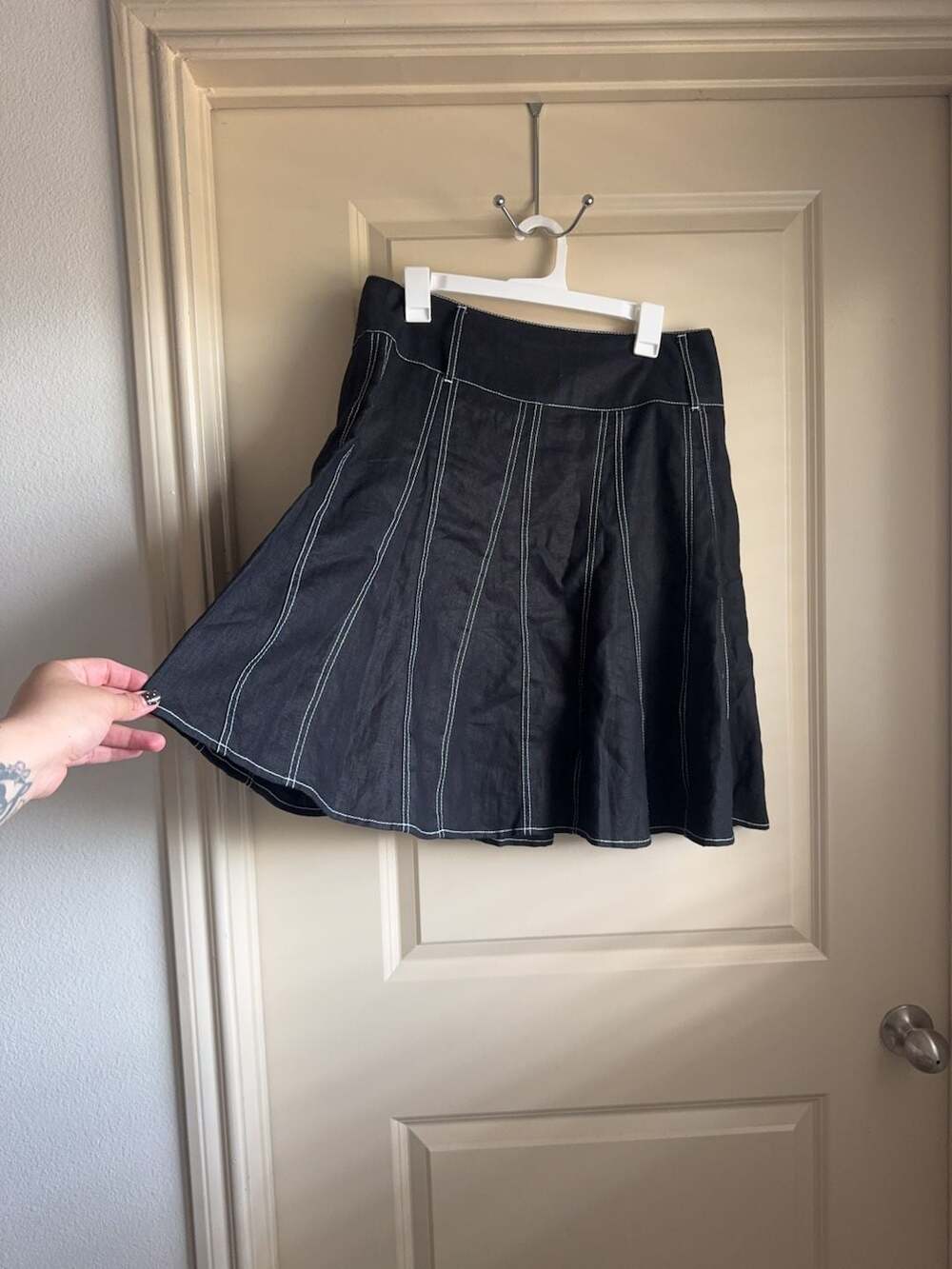 Style & Co. Black Linen Contrast Stitch A-Line Skirt Size 8